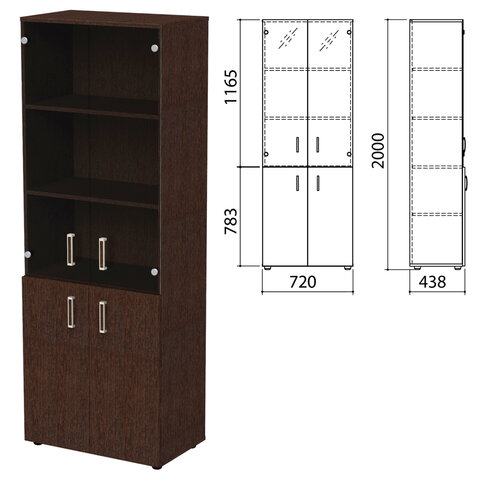 Шкаф закрытый со стеклом "Приоритет" 720х438х2000 мм, 4 полки, венге (КОМПЛЕКТ)