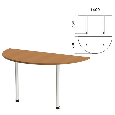 Стол приставной полукруг "Монолит", 1400х700х750 мм, цвет орех гварнери (КОМПЛЕКТ)