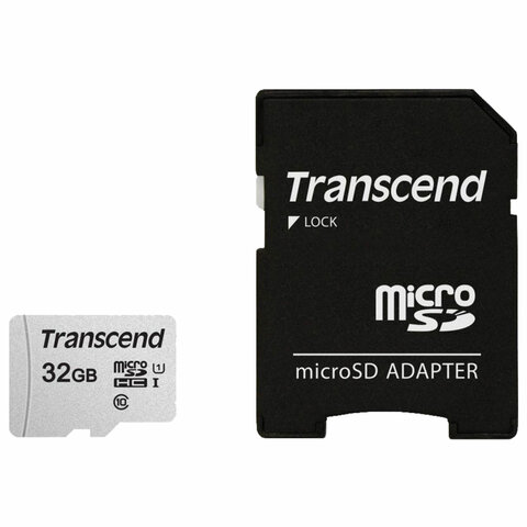 Карта памяти microSDHC 32 GB TRANSCEND UHS-I U3, 95 Мб/сек (class 10), адаптер, TS32GUSD300S-A