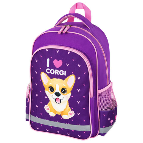 Рюкзак ПИФАГОР SCHOOL для начальной школы, "I love corgi", 38x28х14 см, 270653