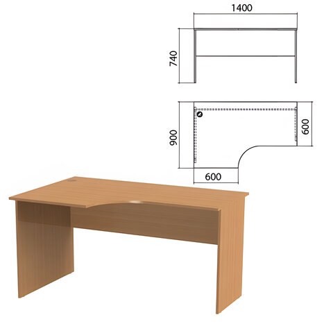Стол письменный эргономичный "Эко", 1400х900х740 мм, левый, бук бавария, 400748-55