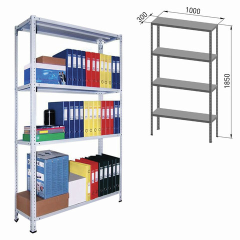 Стеллаж металлический ПРАКТИК "MS", 1850х1000х300 мм, 4 полки, MS 185/100х30/4