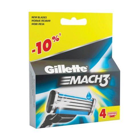 Сменные кассеты для бритья 4 шт., GILLETTE (Жиллет) "Mach3", для мужчин