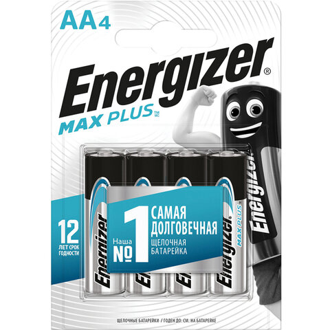 Батарейки КОМПЛЕКТ 4 шт., ENERGIZER Max Plus, AA (LR06, 15А), алкалиновые, пальчиковые, блистер, E301325001