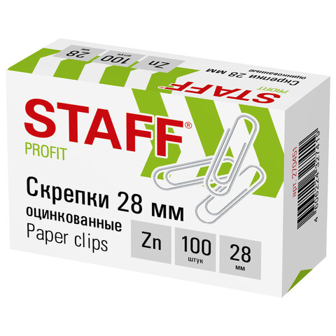 Скрепки STAFF, 28 мм, оцинкованные, 100 шт., в картонной коробке, 270451