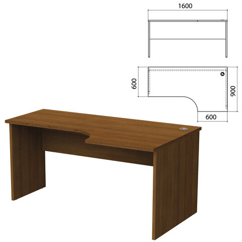 Стол письменный эргономичный "Этюд", 1600х900х750 мм, правый, орех (КОМПЛЕКТ)