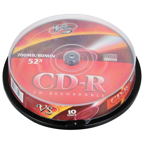 Диски CD-R VS 700 Mb 52x, КОМПЛЕКТ 10 шт., Cake Box, VSCDRCB1001