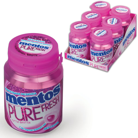 Жевательная резинка MENTOS Pure Fresh (Ментос) "Тутти-Фрутти", 54 г, банка, 39248