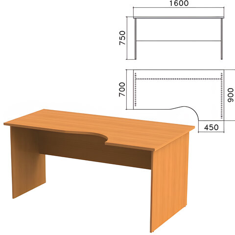 Стол письменный эргономичный "Фея", 1600х900х750 мм, правый, цвет орех милан, СФ14.5